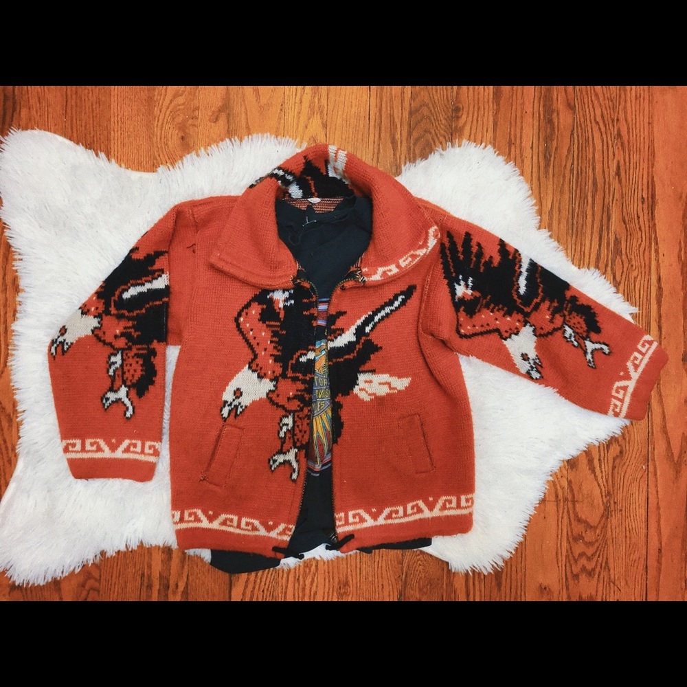 VINTAGE kids eagle zip up cardigan size 6/7